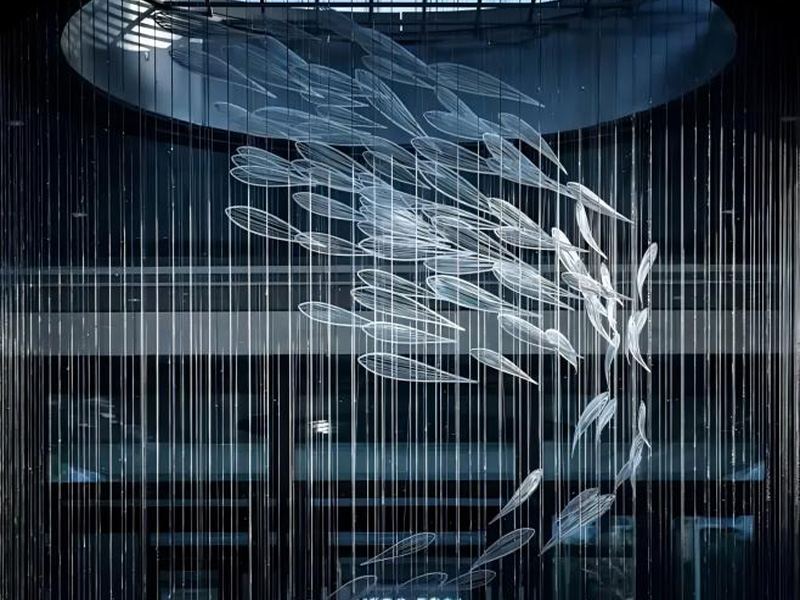 不銹鋼雕塑拉線飛魚水景